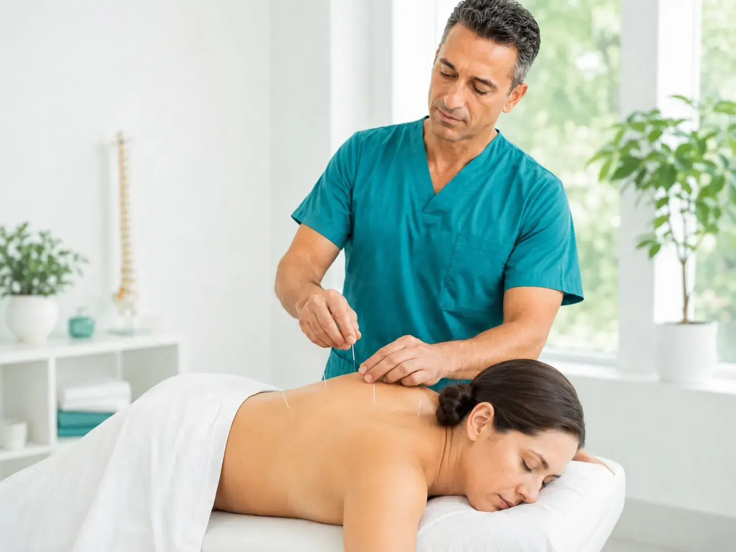 Acupuncture care in a clinical treatment room